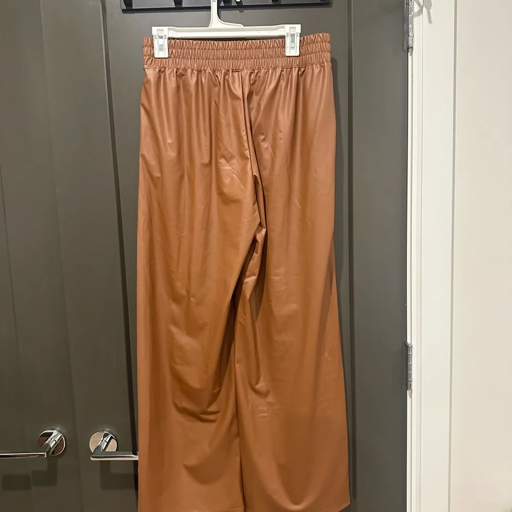 Aerie Faux Leather Wide Leg Pants in Brown - Picture 3 of 4